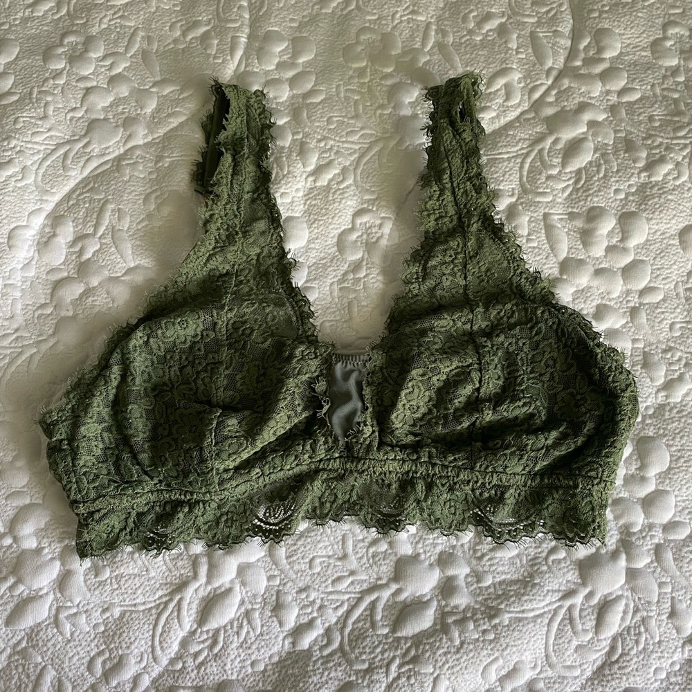 Aerie Green Lace Bralette Wireless Comfort